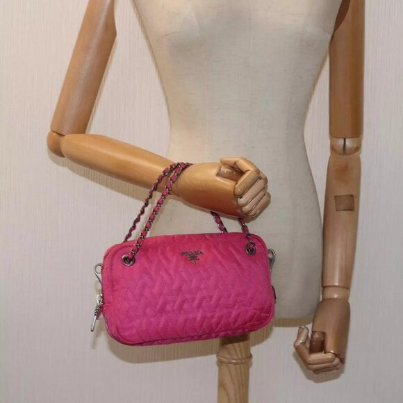 PRADA Chain Hand Bag Nylon Pink Auth - Picture 1 of 16
